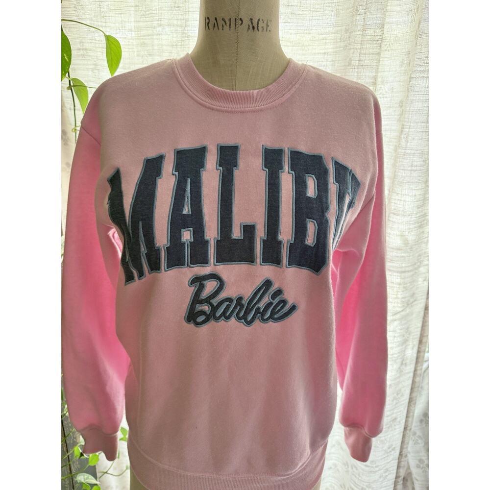 Pink Malibu Barbie Sweatshirt Blue Denim Logo Women’s Size S Oversized - Picture 4 of 9